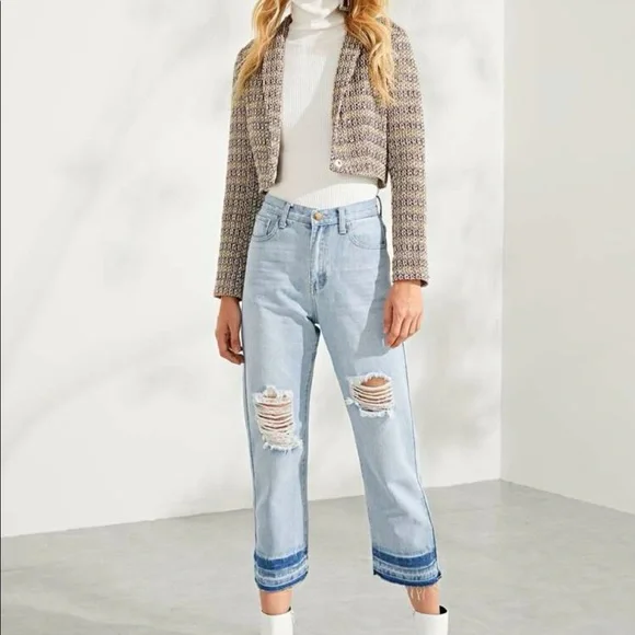 Tweed Shawl Collar One Snap Button Crop Kacket - Picture 9 of 9